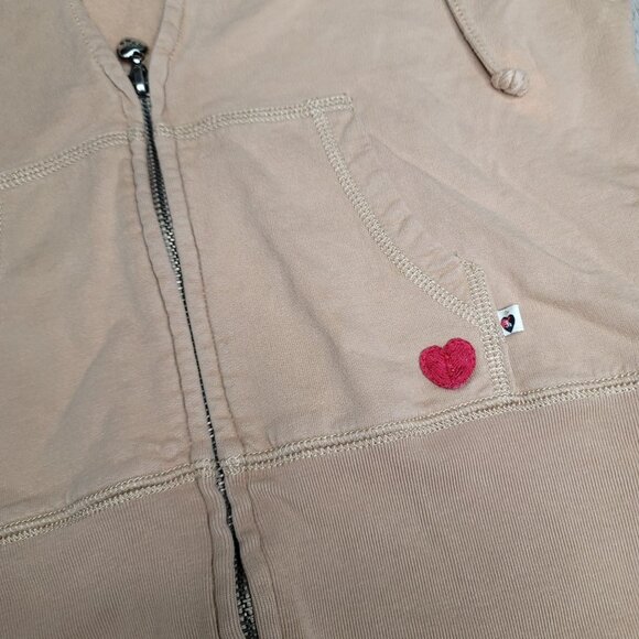 Twisted heart 90s Women's Beige Zip-Up Hoodie Embellished Graphic Size s - Picture 2 of 7